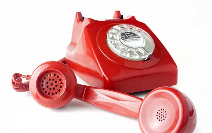 Call center, red phone, help concepts, Call center concept, phone on a white background, support