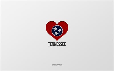 Me encanta Tennessee, Estados Unidos, fondo gris, Estado de Tennessee, EE UU, coraz&#243;n de la bandera de Tennessee, Estados favoritos, Love Tennessee