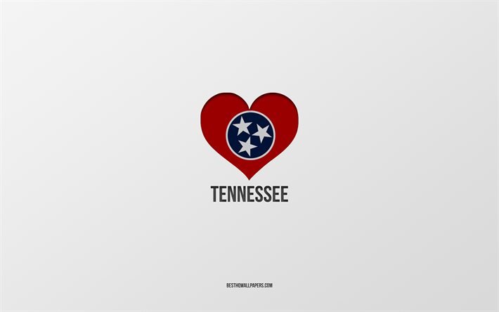 I Love Tennessee, amerikanska stater, gr&#229; bakgrund, Tennessee State, USA, Tennessee flagga hj&#228;rta, favorit stater, Love Tennessee