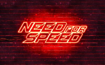 スピードの赤いロゴの必要性, 4k, 赤いブリックウォール, NFS, 2020ゲーム, ニードフォースピードのロゴ, NFSネオンロゴ, ニード・フォー・スピード