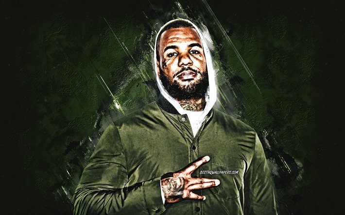 The Game, Jayceon Terrell Taylor, rapper americano, ritratto, sfondo in pietra verde