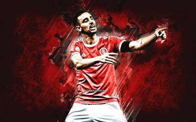 Thiago Galhardo, Internacional, brazilian soccer player, portrait, red stone background, soccer, Sport Club Internacional