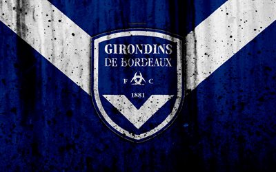FC Bordeaux, 4k, logotipo, la Ligue 1, la piedra, la textura, el Burdeos, el grunge, el f&#250;tbol, club de f&#250;tbol, de metal textura, de la Liga 1