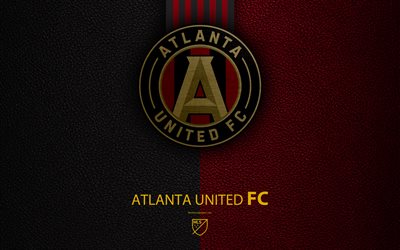 Atlanta United FC, 4k, American soccer club, MLS, leather texture, logo, emblem, Major League Soccer, Atlanta, Georgia, USA, football