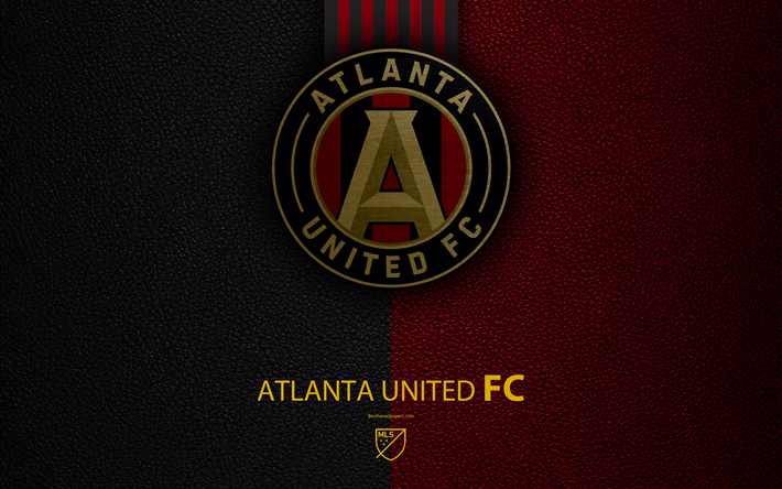 atlanta united fc, 4k, american soccer club, mls, leder textur, logo, emblem, major league soccer, atlanta, georgia, usa, fu&#223;ball