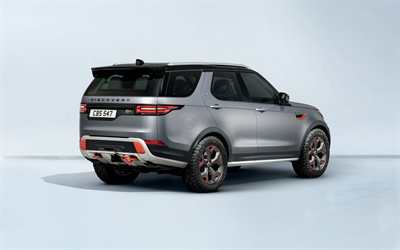 Land Rover Discovery SV, 2018, vista posteriore, 4k, argento Scoperta, SUV, tuning, macchine Inglesi, Land Rover
