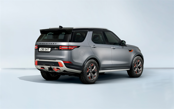 Land Rover Discovery SV, 2018, vista posterior, 4k, plata Descubrimiento, el SUV de la optimizaci&#243;n, el Brit&#225;nico de autom&#243;viles, Land Rover