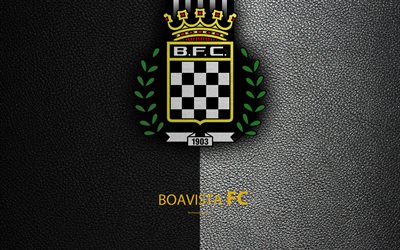 Boavista FC, 4K, textura de couro, Liga NOS, Primeira Liga, emblema, Boavista logotipo, Porto, Portugal, futebol, Campeonato De Futebol De Portugal