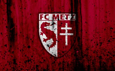 FC Metz, 4k, logo, Ligue 1, pietra, texture, Metz, il grunge, il calcio, il football club, struttura del metallo, Liga 1