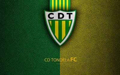 CD Tondela FC, 4K, leather texture, Liga NOS, Primeira Liga, emblem, logo, Tondela, Portugal, football, Portugal Football Championships