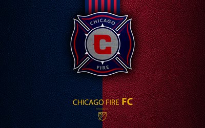 chicago fire fc, 4k, american soccer club, mls, leder textur, logo, emblem, major league soccer, chicago, illinois, usa, fu&#223;ball, mls logo