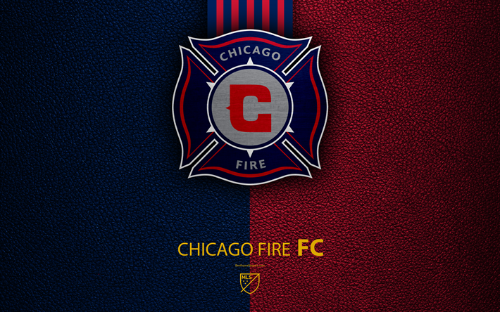 Chicago Fire FC, 4k, American soccer club, MLS, leather texture, logo, emblem, Major League Soccer, Chicago, Illinois, USA, football, MLS logo