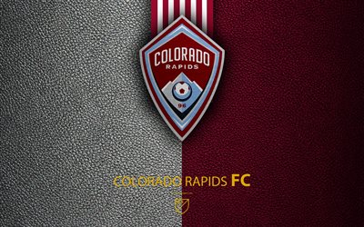 Colorado Rapids FC, 4K, American soccer club, MLS, leather texture, logo, emblem, Major League Soccer, Colorado, USA, football, MLS logo