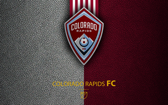 Colorado Rapids FC, 4K, American soccer club, MLS, leather texture, logo, emblem, Major League Soccer, Colorado, USA, football, MLS logo