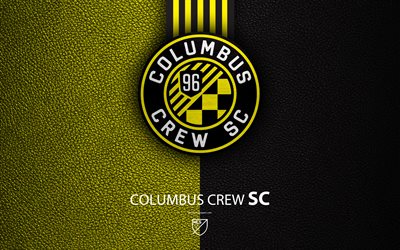 columbus crew sc, 4k, american soccer club, mls, leder textur, logo, emblem, major league soccer, columbus, ohio, usa, fu&#223;ball, mls logo