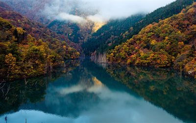 autumn, forest, mountain lake, autumn landscape, mountains, glacial lake