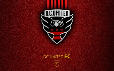 dc united fc, 4k, american soccer club, mls, leder textur, logo, emblem, major league soccer, washington, usa, fu&#223;ball, mls logo