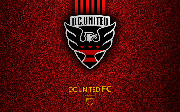 DC United FC, 4k, American soccer club, MLS, leather texture, logo, emblem, Major League Soccer, Washington, USA, football, MLS logo