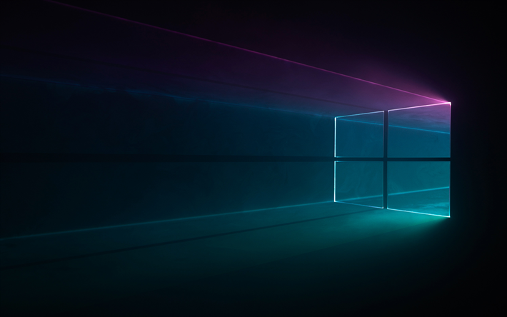 la oscuridad, windows 10, luces de ne&#243;n, creativo, Microsoft