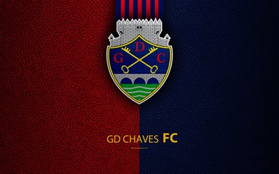 GD Chaves FC, 4K, leather texture, Liga NOS, Primeira Liga, emblem, logo, Shavis, Portugal, football, Portugal Football Championships
