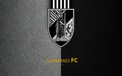 Vitoria Guimaraes FC, 4K, textura de couro, Liga NOS, Primeira Liga, emblema, logo, Guimaraes, Portugal, futebol, Campeonato De Futebol De Portugal