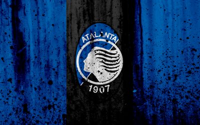 Atalanta FC, 4k, logo, Serie A, textura de pedra, Atalanta, grunge, futebol, clube de futebol