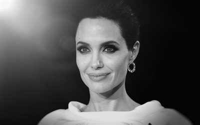 4k, JLo, monochrome, movie stars, Angelina Jolie, american actress, beauty, Hollywood