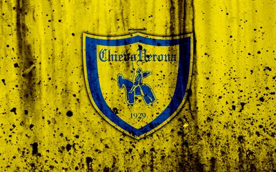 FC Chievo, 4k, logo, Serie A, stone texture, Chievo, grunge, soccer, football club, Chievo FC