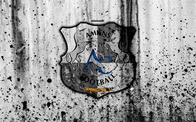 FC Amiens, 4k, logo, Ligue 1, stone texture, Amiens, grunge, soccer, football club, Liga 1, Amiens FC