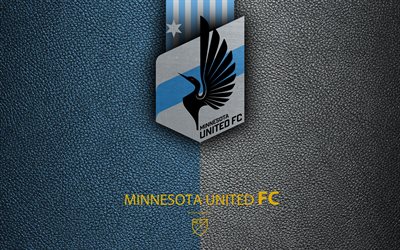 Minnesota United FC, 4K, American soccer club, MLS, leather texture, logo, emblem, Major League Soccer, St Paul, Minnesota, USA, football, MLS logo