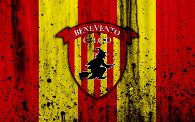 FC Benevento, 4k, logotipo, Serie a, de piedra textura, Benevento, el grunge, el f&#250;tbol, club de f&#250;tbol, el FC Benevento