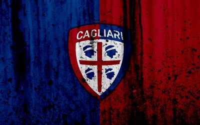 FC-Cagliari, 4k, logo, Serie, kivi rakenne, - Cagliari, grunge, jalkapallo, football club, Cagliari-FC