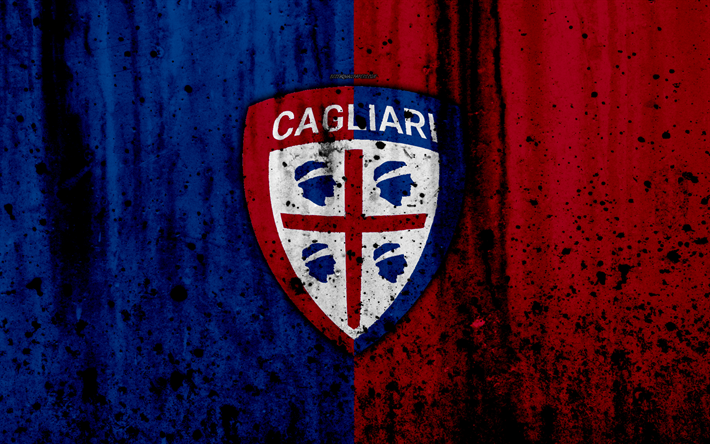 FC Cagliari, 4k, le logo de la S&#233;rie, de la pierre, de la texture, de Cagliari, grunge, football, club de football