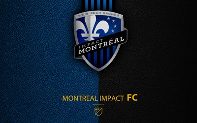 Montreal Impact FC, 4K, Canadian club de f&#250;tbol, MLS, textura de cuero, logotipo, emblema, la Major League Soccer, de Montreal, Canad&#225;, el f&#250;tbol, el logo de la MLS