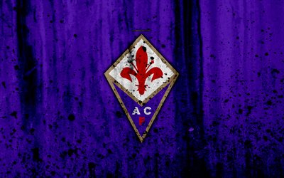 FC Fiorentina, 4k, logo, Serie A, stone texture, Fiorentina, grunge, soccer, football club, Fiorentina FC