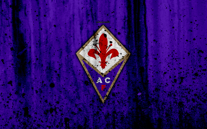 FC Fiorentina, 4k, logo, Dizi, taş, doku, Floransa, grunge, futbol, futbol kul&#252;b&#252;, Fiorentina FC
