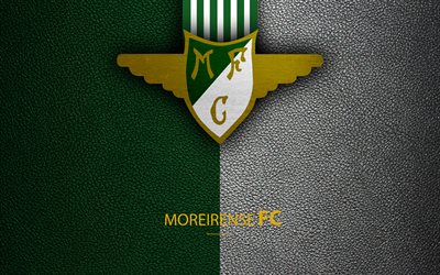 Moreirense FC, 4K, textura de couro, Liga NOS, Primeira Liga, emblema, Moreirense logotipo, Moreira de Conugus, Portugal, futebol, Campeonato De Futebol De Portugal
