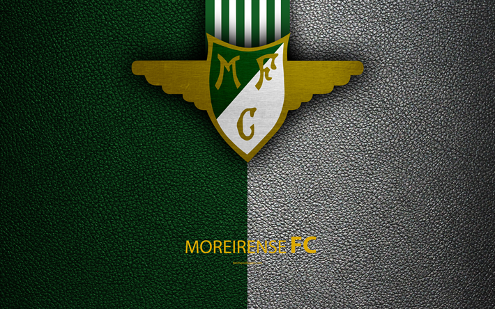 Moreirense FC, 4K, leather texture, Liga NOS, Primeira Liga, emblem, Moreirense logo, Moreira de Conugus, Portugal, football, Portugal Football Championships