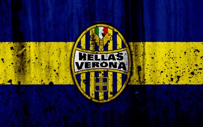 FC Hellas V&#233;rone, 4k, le logo de la Serie A, la texture de pierre, Hellas V&#233;rone, grunge, football, club de football, le Hellas Verona FC