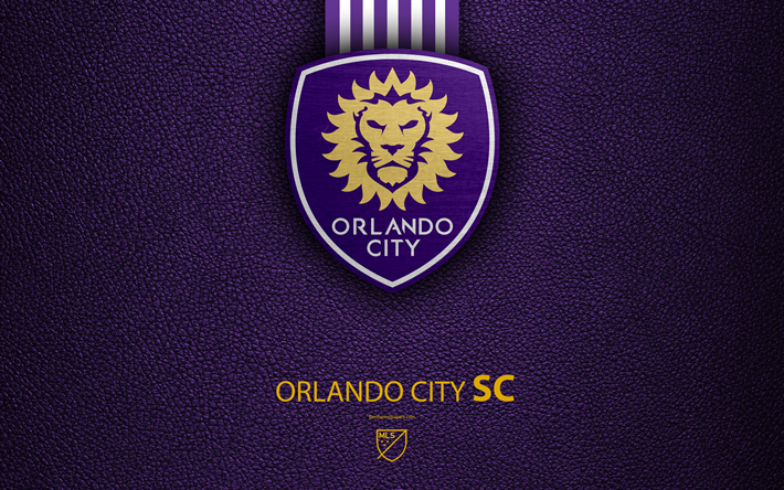 Orlando City FC, 4K, American soccer club, MLS, nahka rakenne, logo, tunnus, Major League Soccer, Orlando, Florida, USA, jalkapallo, MLS-logo