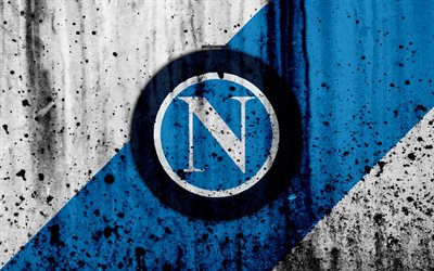 FC Napoli, 4k, logo, Serie A, stone texture, Napoli, grunge, soccer, football club, Napoli FC