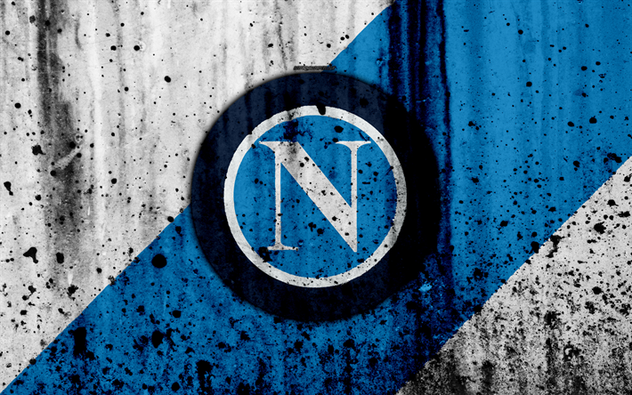 FC Napoli, 4k, logotyp, Serie A, sten struktur, Napoli, grunge, fotboll, football club
