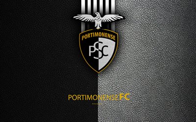 Portimonense FC, 4K, leather texture, Liga NOS, Primeira Liga, emblem, logo, Portimao, Portugal, football, Portugal Football Championships