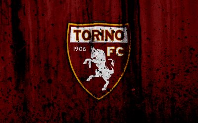FC Torino, 4k, logo, Serie A, stone texture, Torino, grunge, soccer, football club, Torino FC