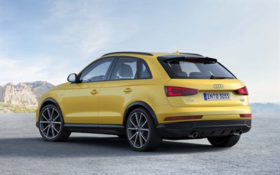 Audi Q3, 2017, 4k, crossover, rear view, yellow Q3, new German cars, Audi