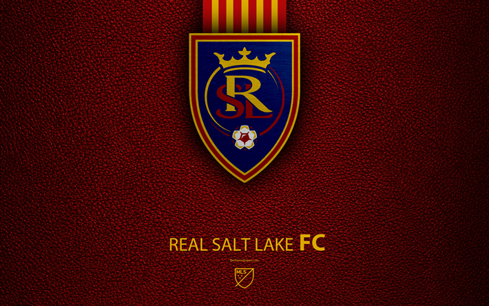 Le Real Salt Lake FC, 4K, American football club de la MLS, le cuir de texture, le logo, l&#39;embl&#232;me, la Major League Soccer, Salt Lake City, Utah, etats-unis, le football, le logo de la MLS