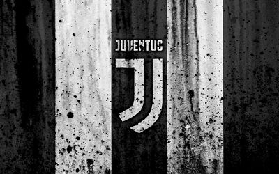 A Juventus FC, 4k, logo, Serie A, A Juve, textura de pedra, A Juventus, grunge, futebol, clube de futebol