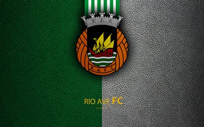 O Rio Ave FC, 4K, textura de couro, Liga NOS, Primeira Liga, emblema, logo, Vila do Es, Portugal, futebol, Campeonato De Futebol De Portugal