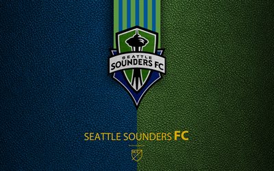 Seattle Sounders FC, 4K, American soccer club, MLS, leather texture, logo, emblem, Major League Soccer, Seattle, Washington, USA, football, MLS logo