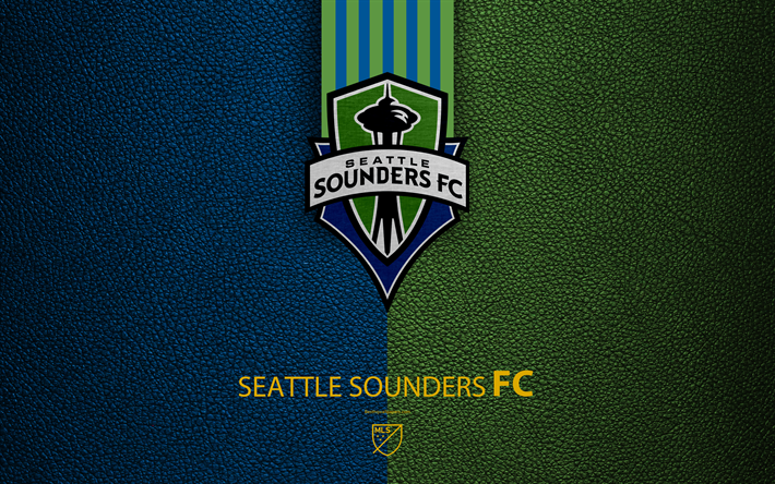 Seattle Sounders FC, 4K, Americano futebol clube, MLS, textura de couro, logo, emblema, Major League Soccer, Seattle, Washington, EUA, futebol, MLS logotipo